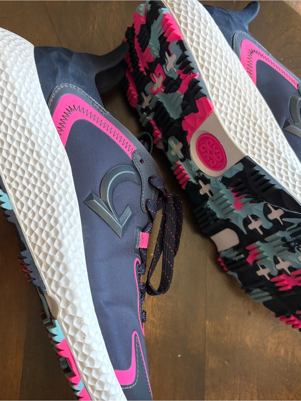 GFore X2 Navy & Pink Golf Sneakers with Textured White Midsole
